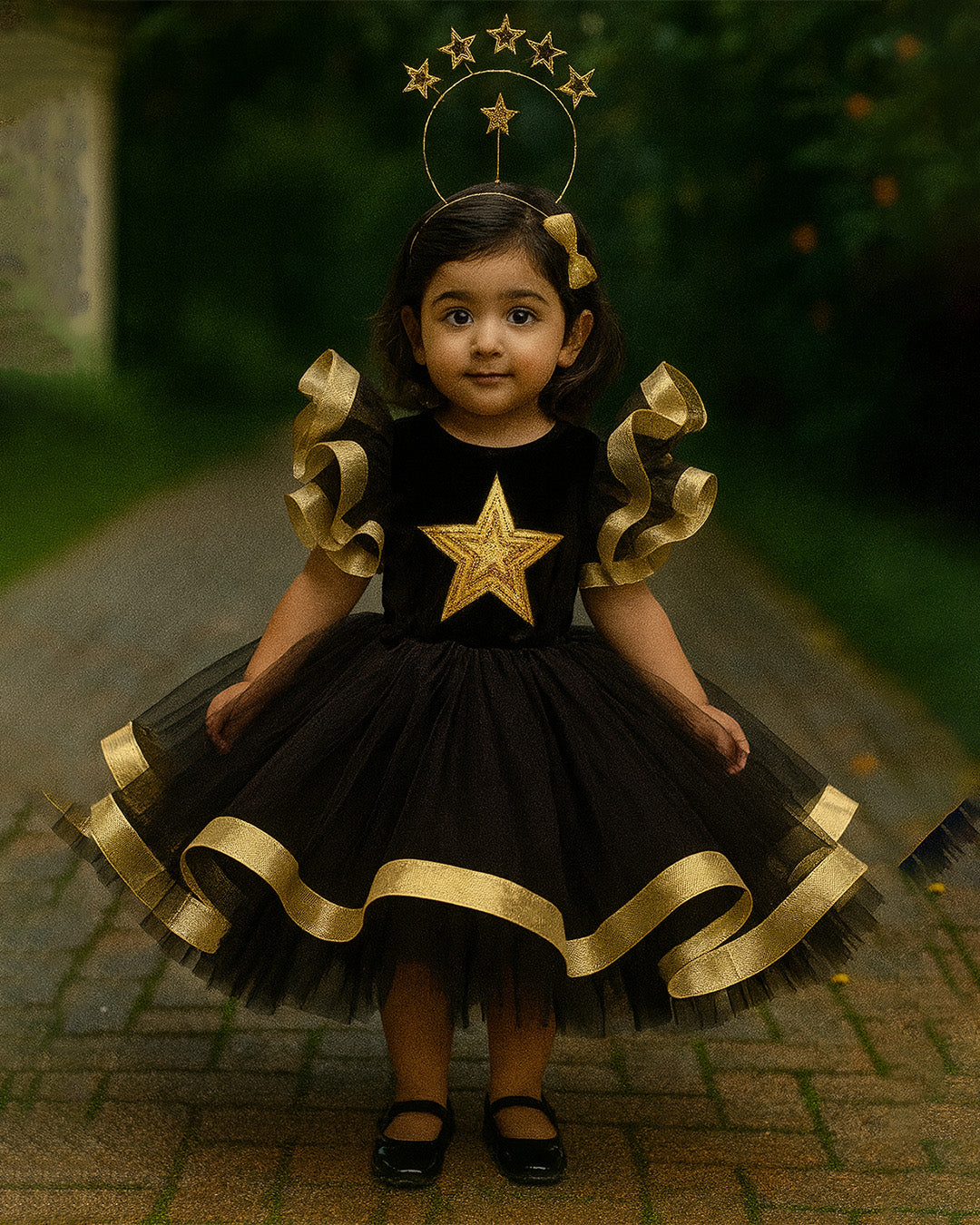 Black & Gold Star Tutu Dress PD056