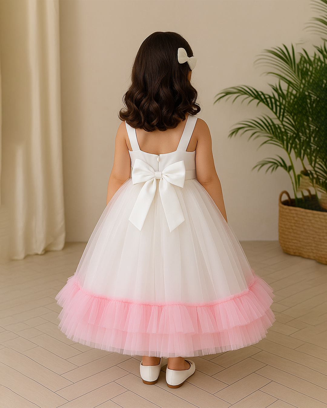 White & Pink Floral Gown â€“ PD066