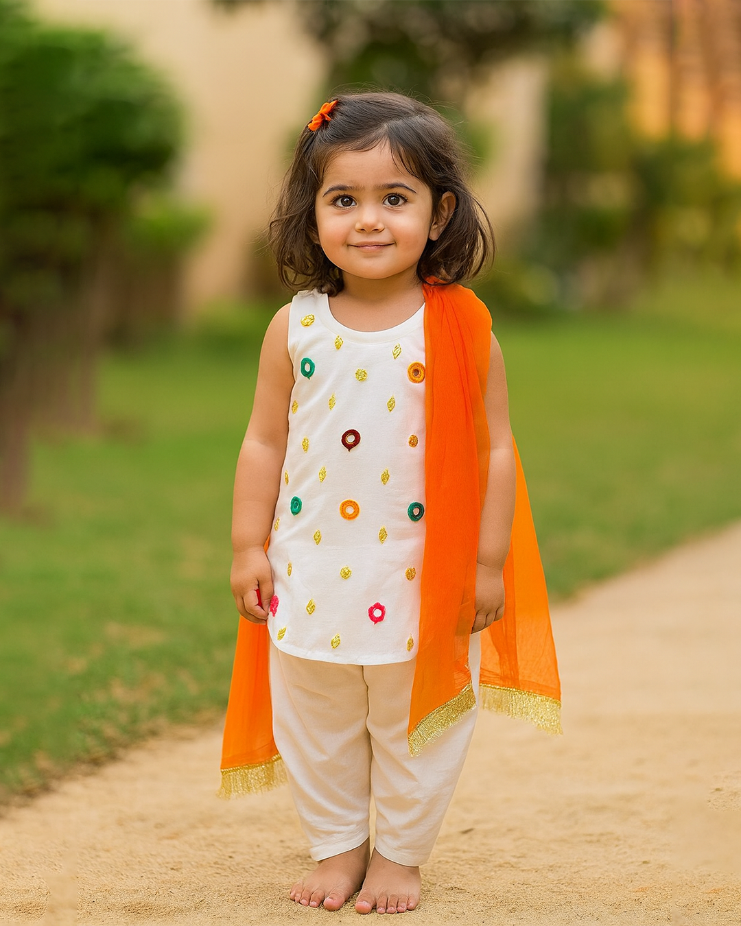 White & Orange Ethnic Outfit 🧡 – PD067