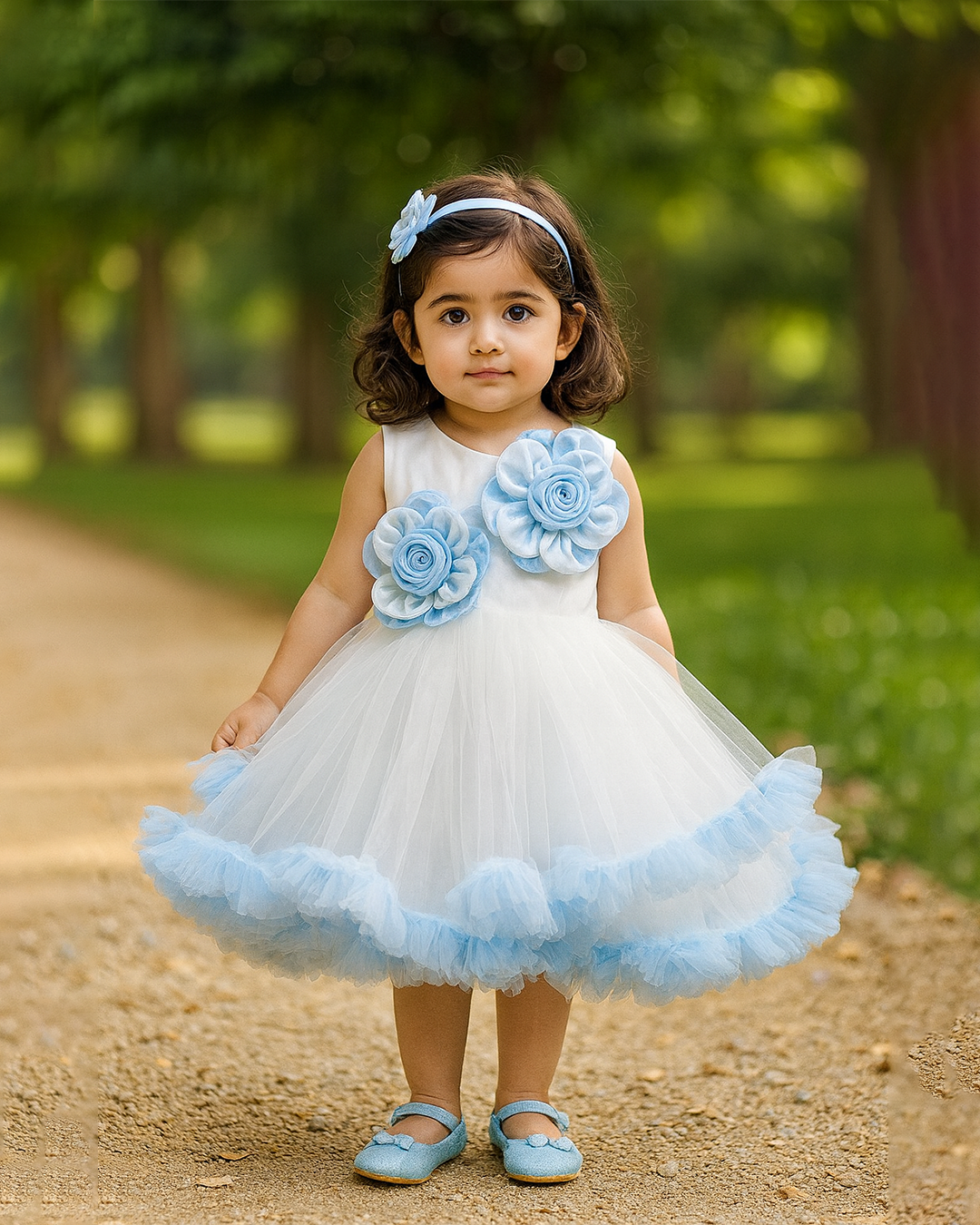 White & Blue Floral Tutu Dress 💙 – PD068