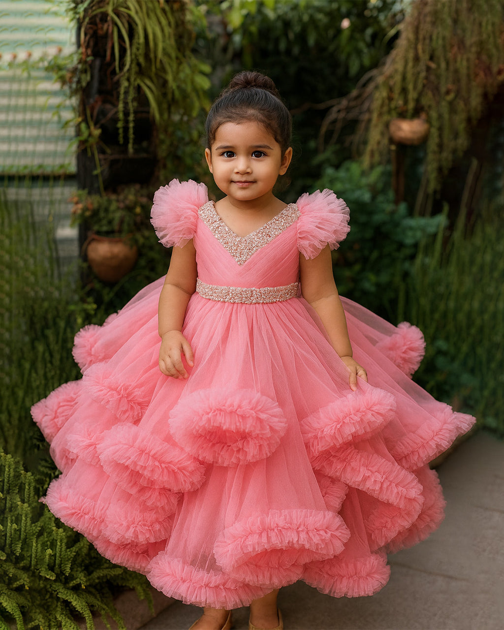 Blush Pink Ruffle Gown – PD070
