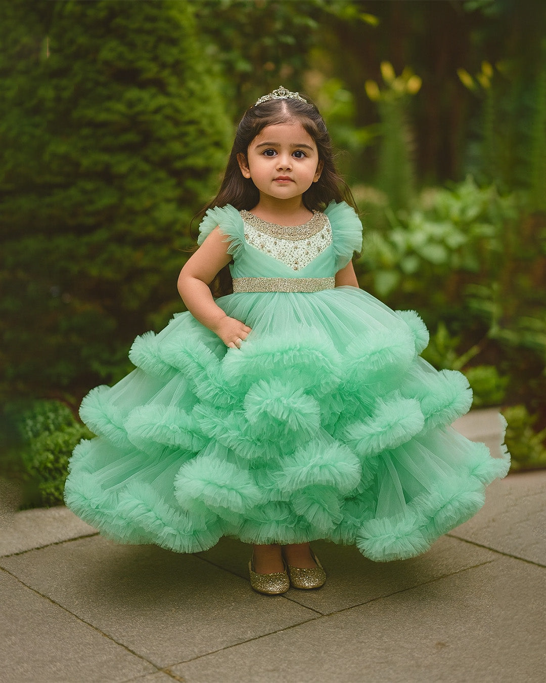 Mint Green Ruffle Gown – PD071