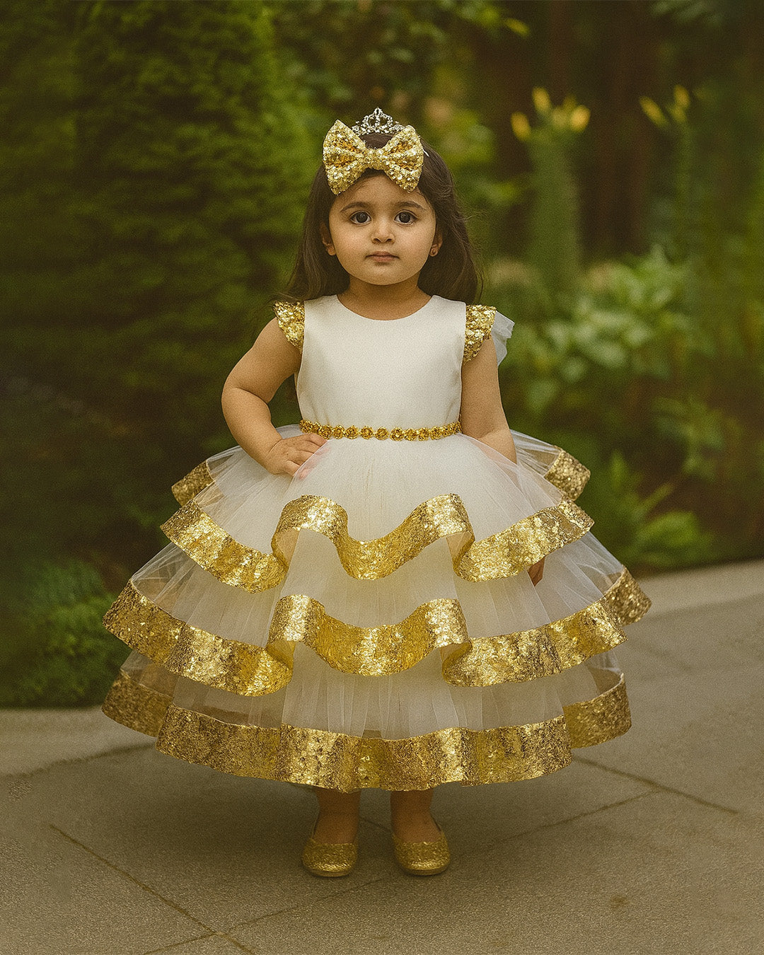 White & Gold Princess Gown â€“ PD072