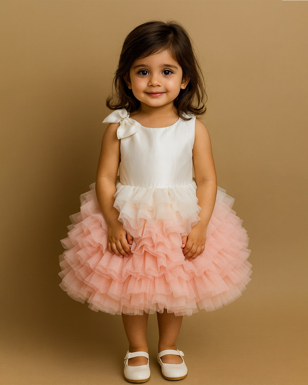 Peach Ruffle Party Dress 🌸 – PD073