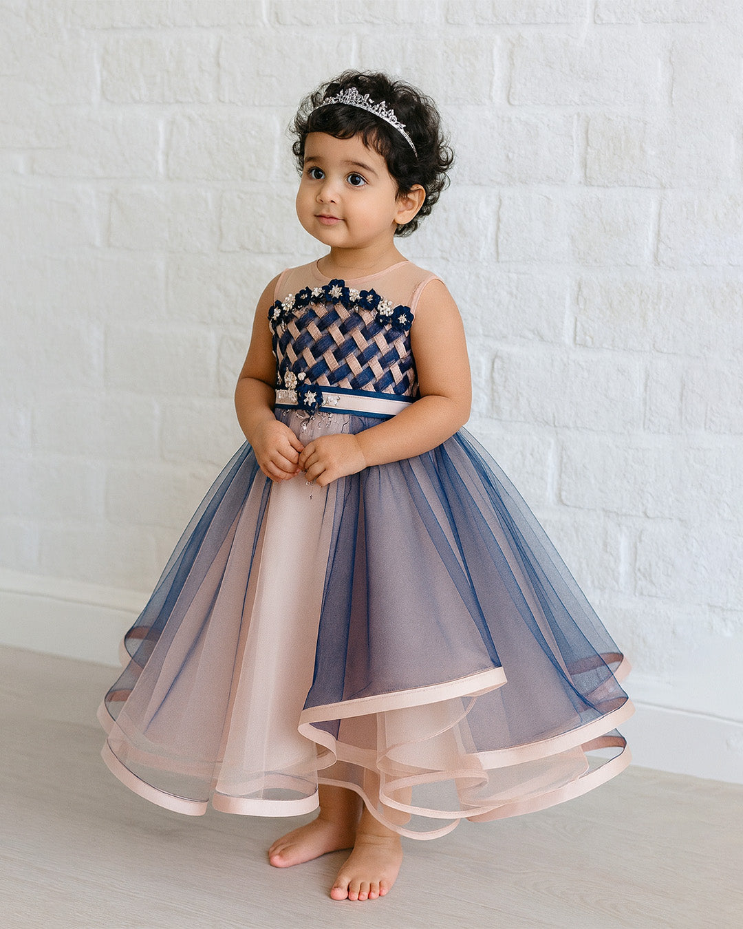 Navy & Peach Princess Gown 👑 – PD074