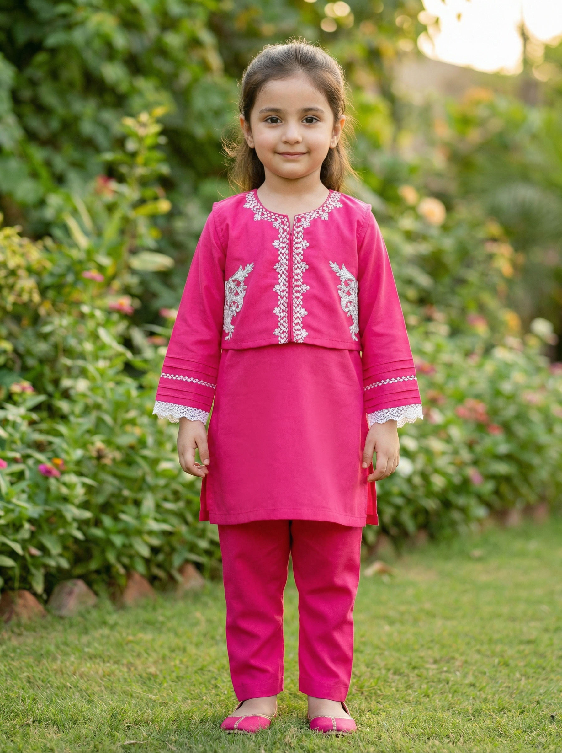 Hot Pink Embellished Coat Style Suit Set PD124