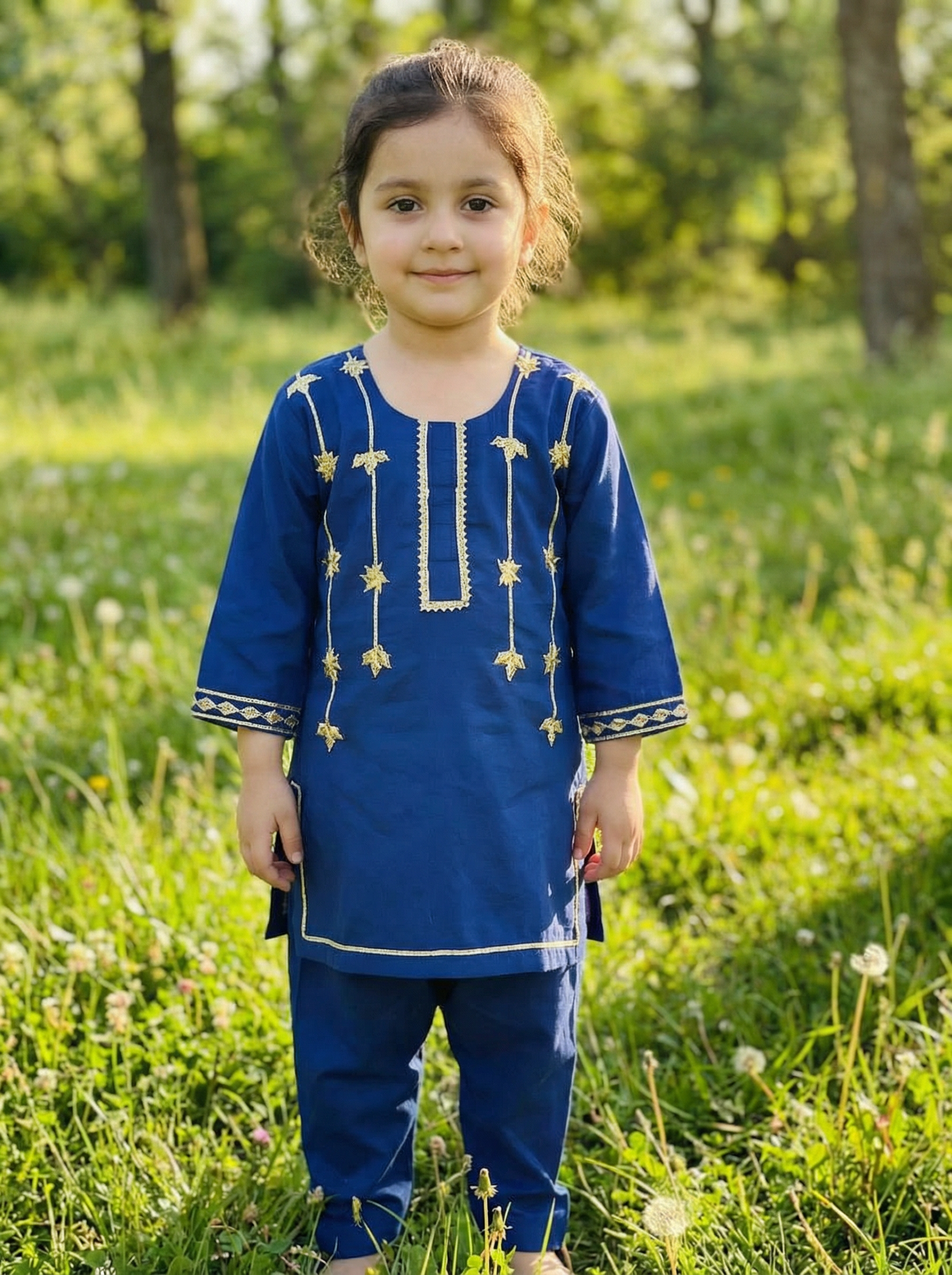 Girls' Blue Traditional Kurti and Pants Set PD114