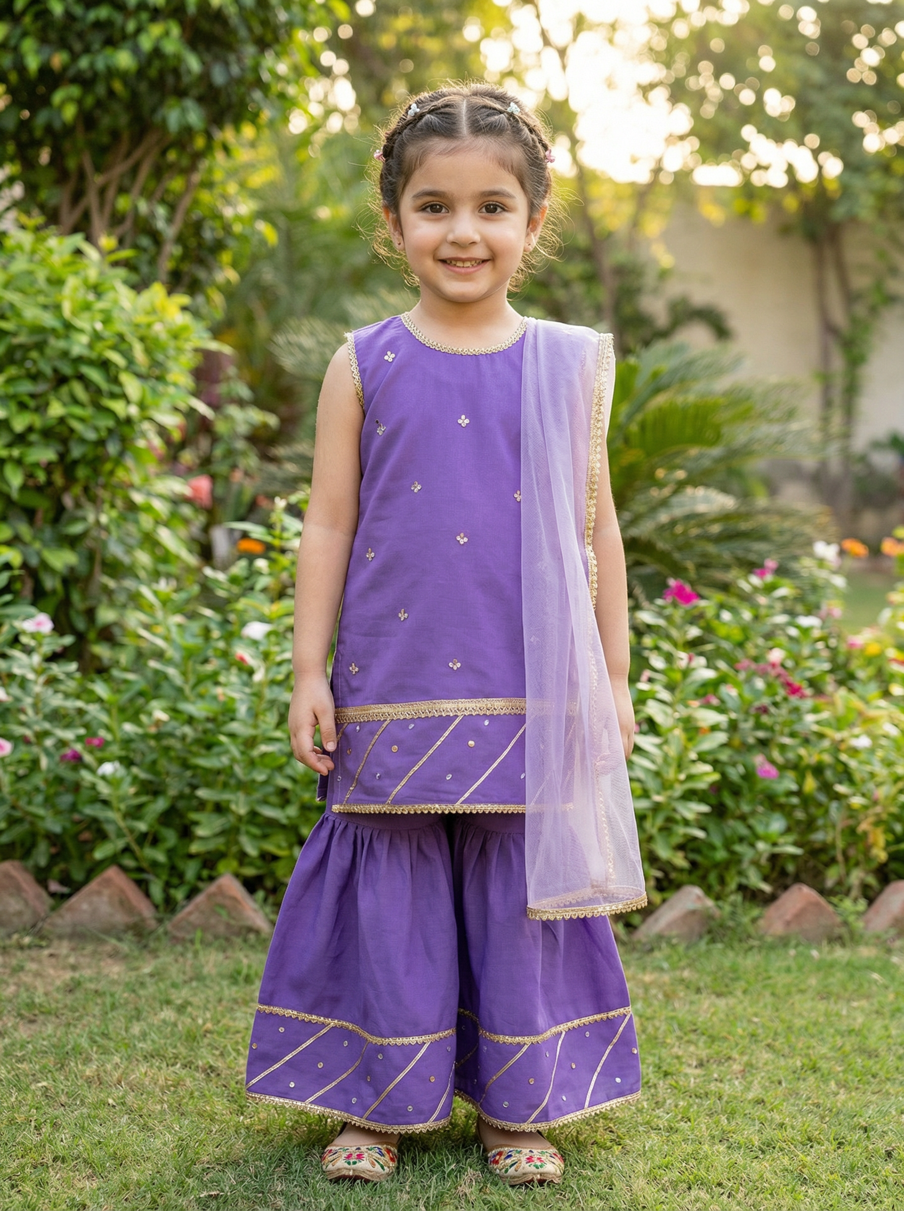 Purple Embellshed Work Gharara Set PD44