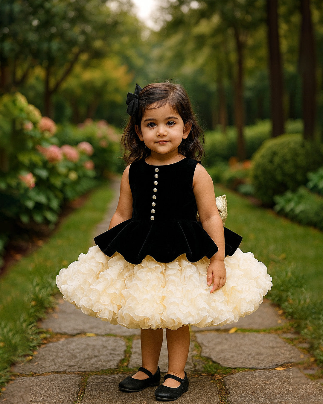 Black & Cream Ruffle Dress â€“ PD076