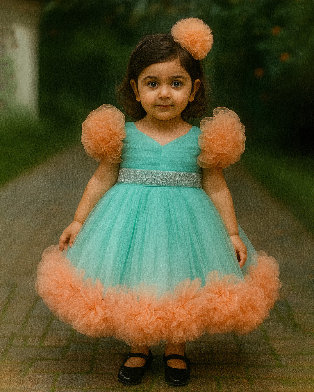 Mint Green & Peach Tulle Dress 🧡💚 – PD077