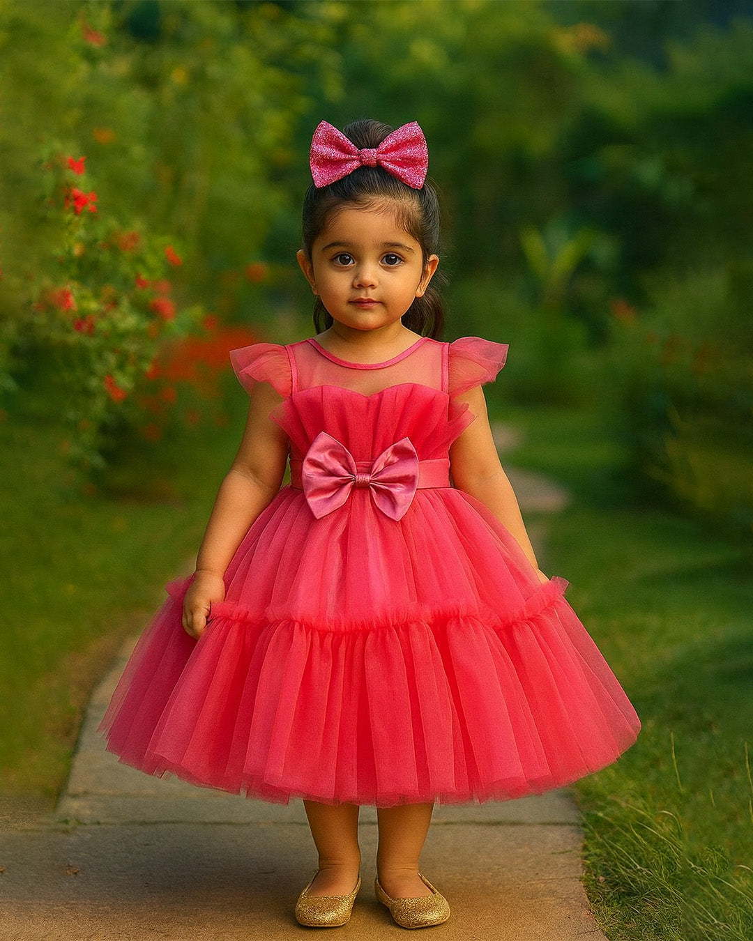 Bright Pink Bow Dress 🎀✨ – PD082