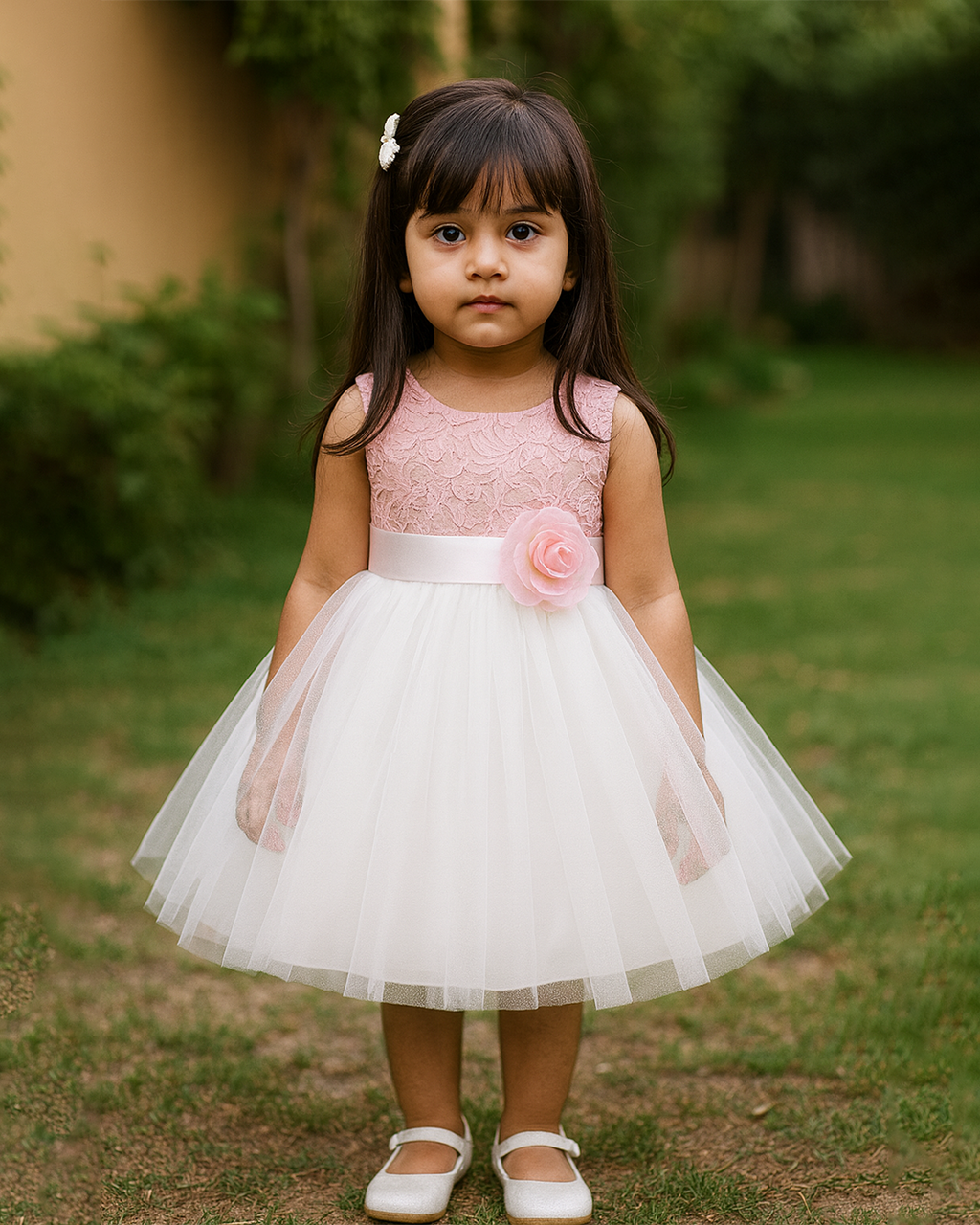 Blush Lace & White Tulle Dress â€“ PD084