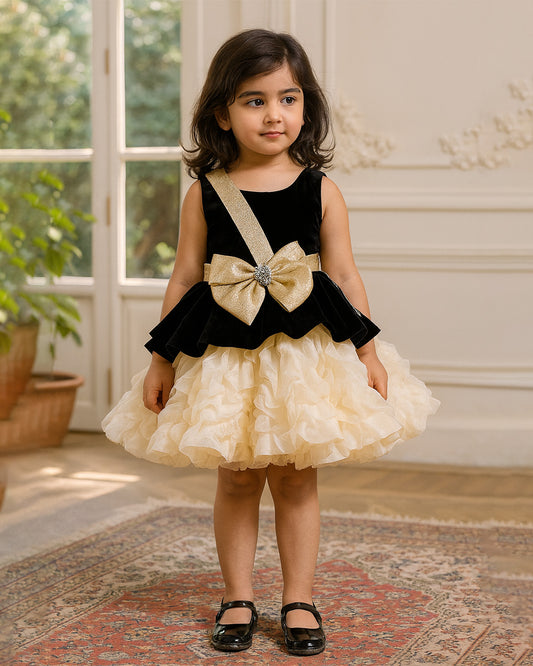 Black & Gold Bow Dress 🖤✨ – PD087