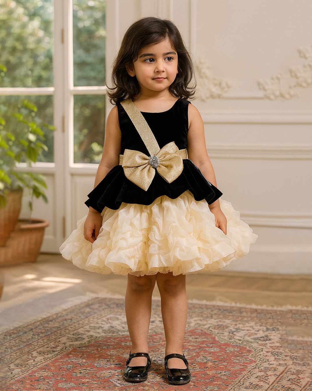 Black & Gold Bow Dress â€“ PD087