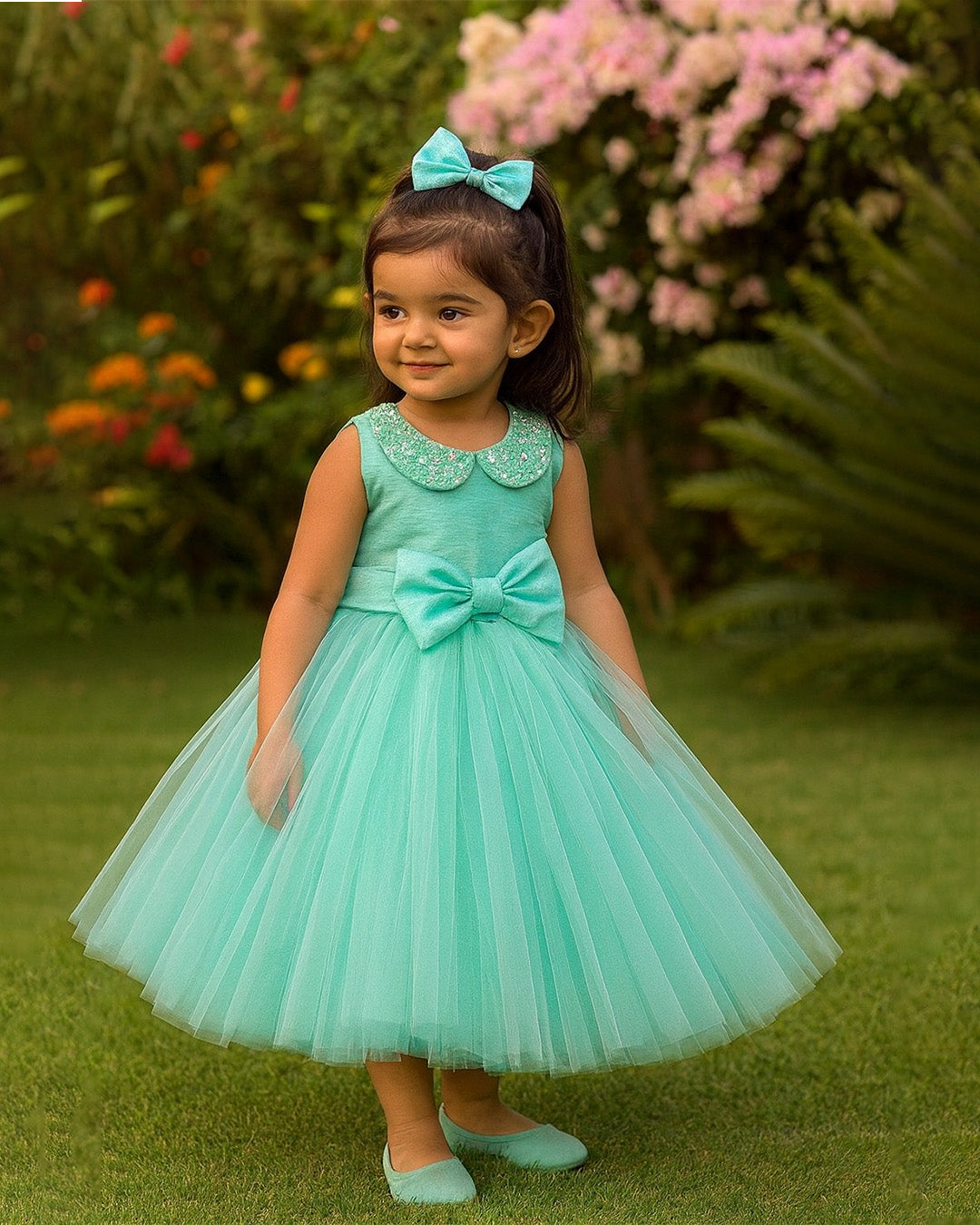 Mint Green Bow Dress â€“ PD088