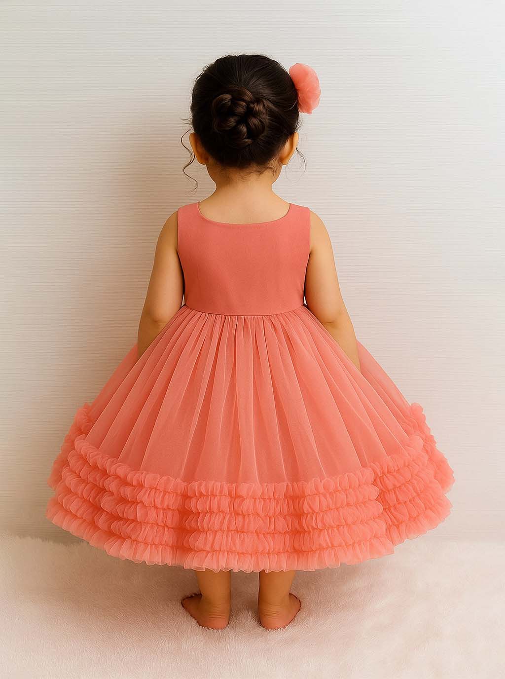 Peach  Embellished Tulle Dress PD21
