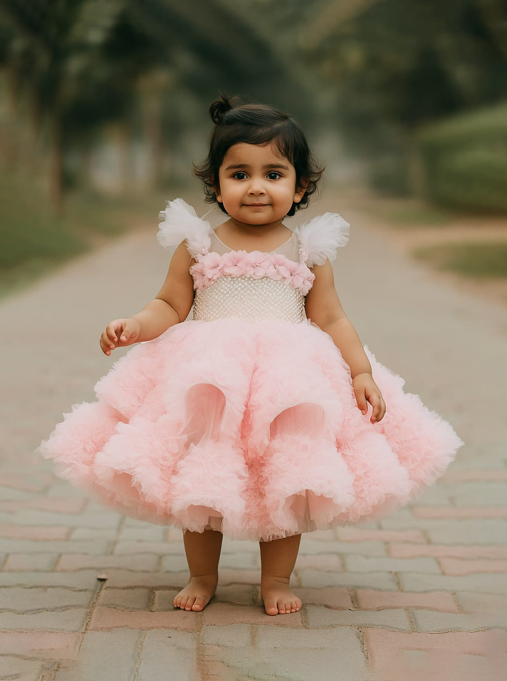 Luxury Baby Pink Ruffle Dress PD03