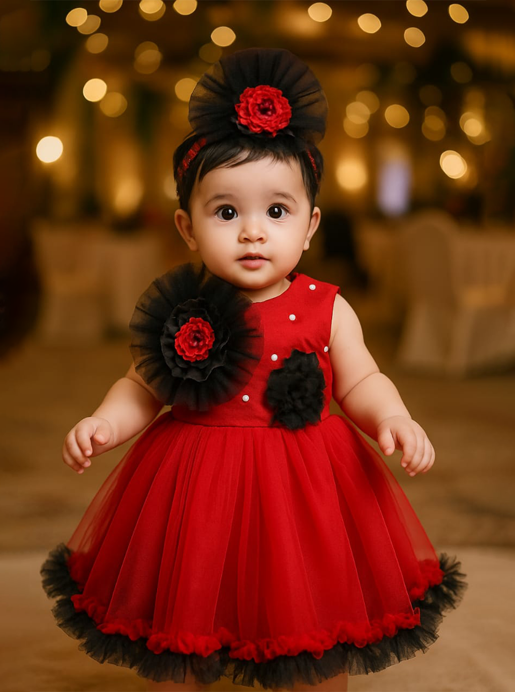 Red & Black Floral Party Dress PD22