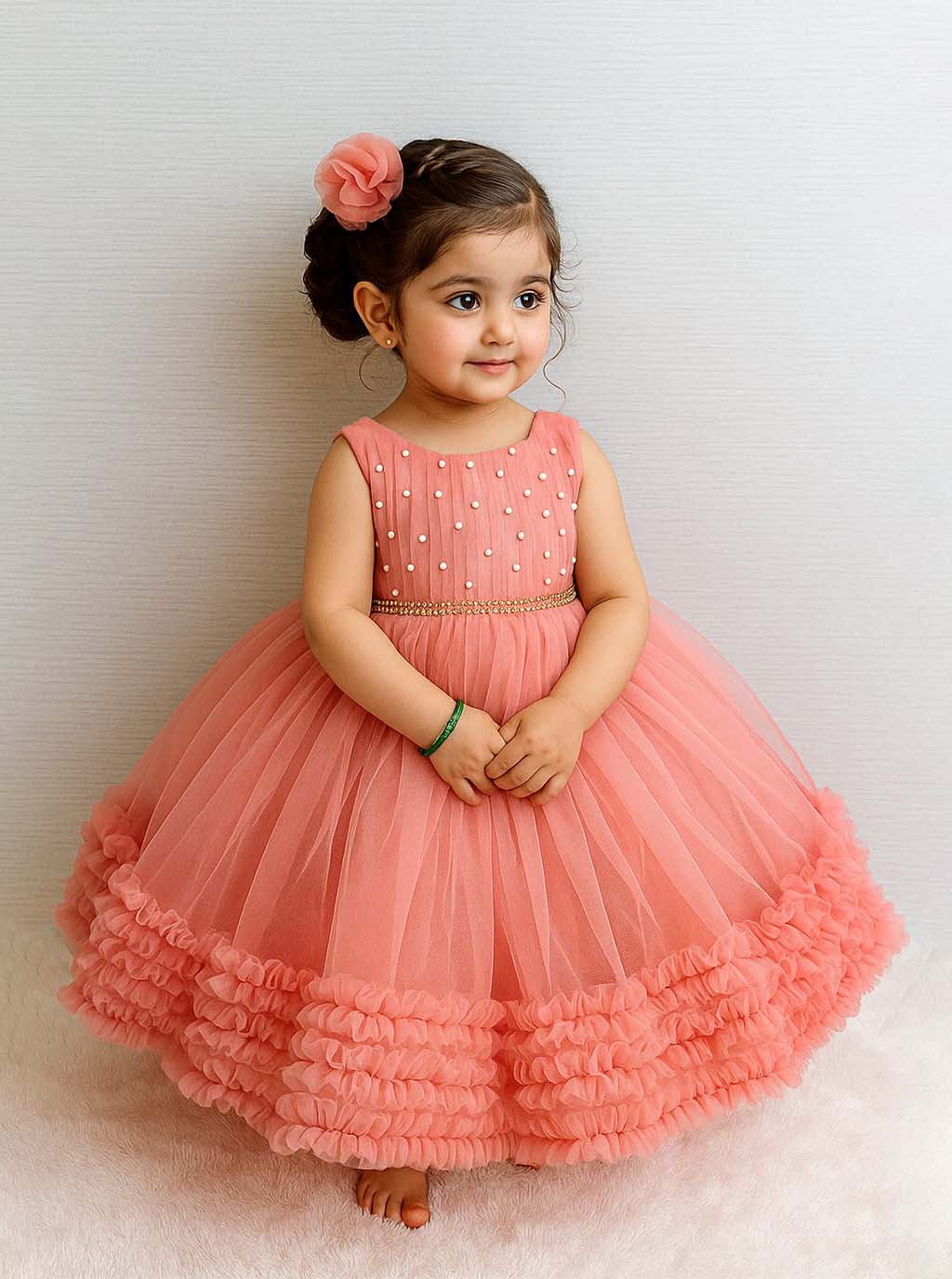 Peach  Embellished Tulle Dress PD21