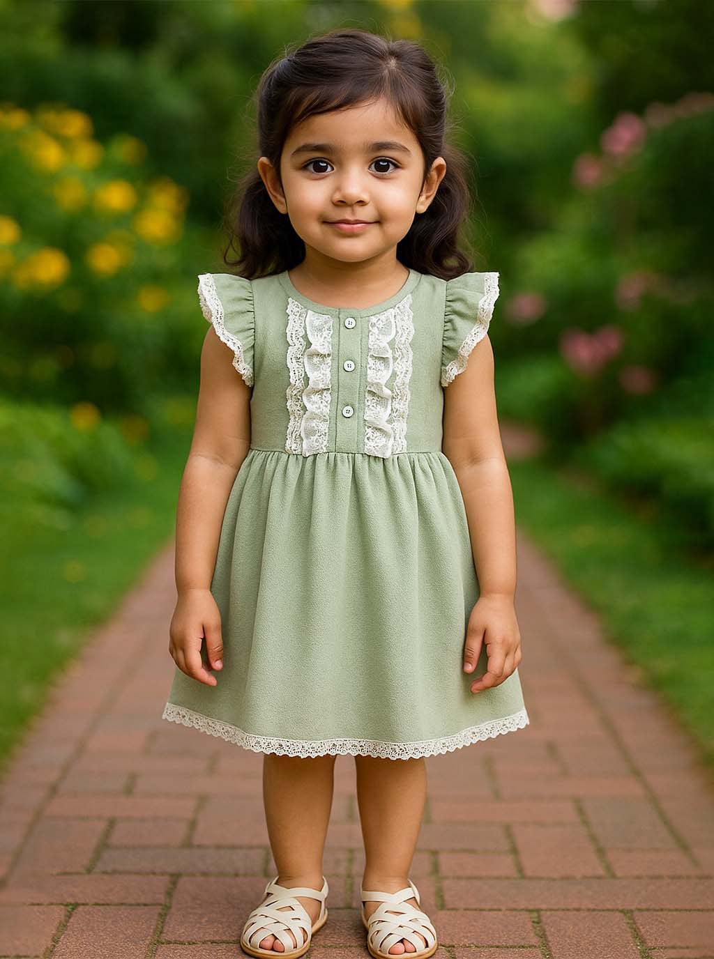 Mint Green Ruffle Lace Frock PD37