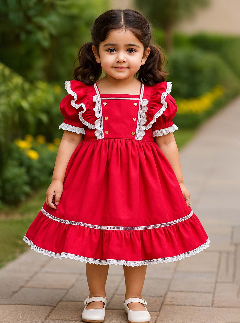 Red Ruffle Lace Party Dress PD39