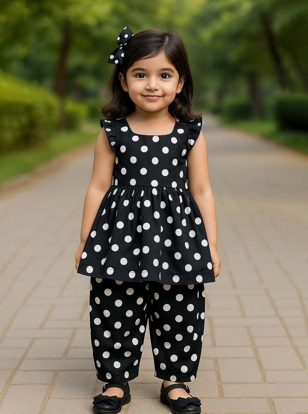 Black Polka Dot Set for Girls PD41