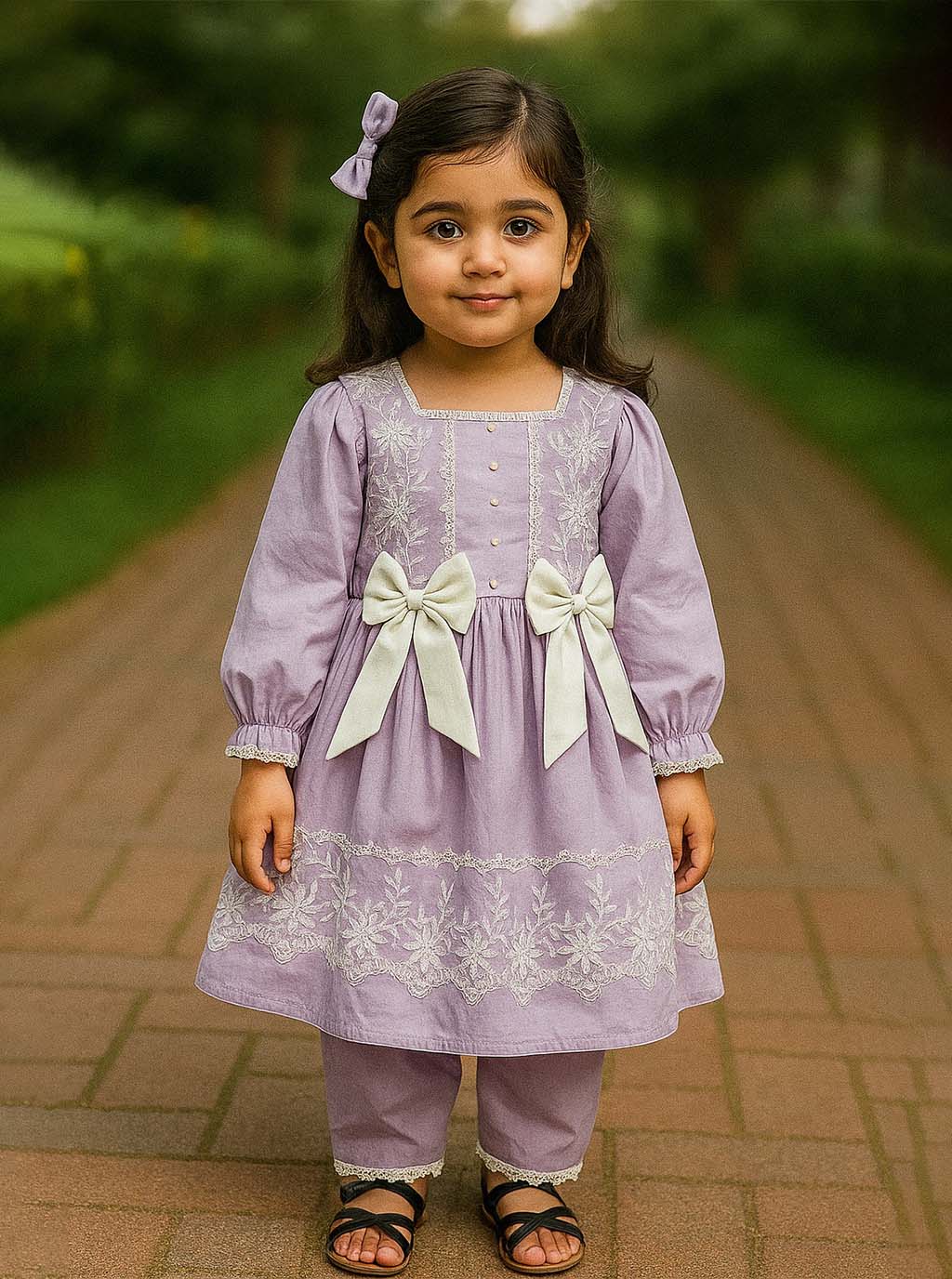 Lavender Embroidered Bow Set PD42