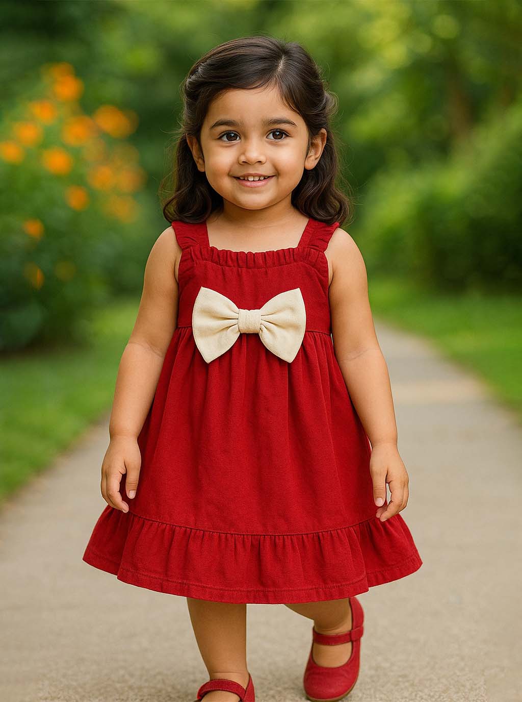 Red Dress with Cream Bow PD51