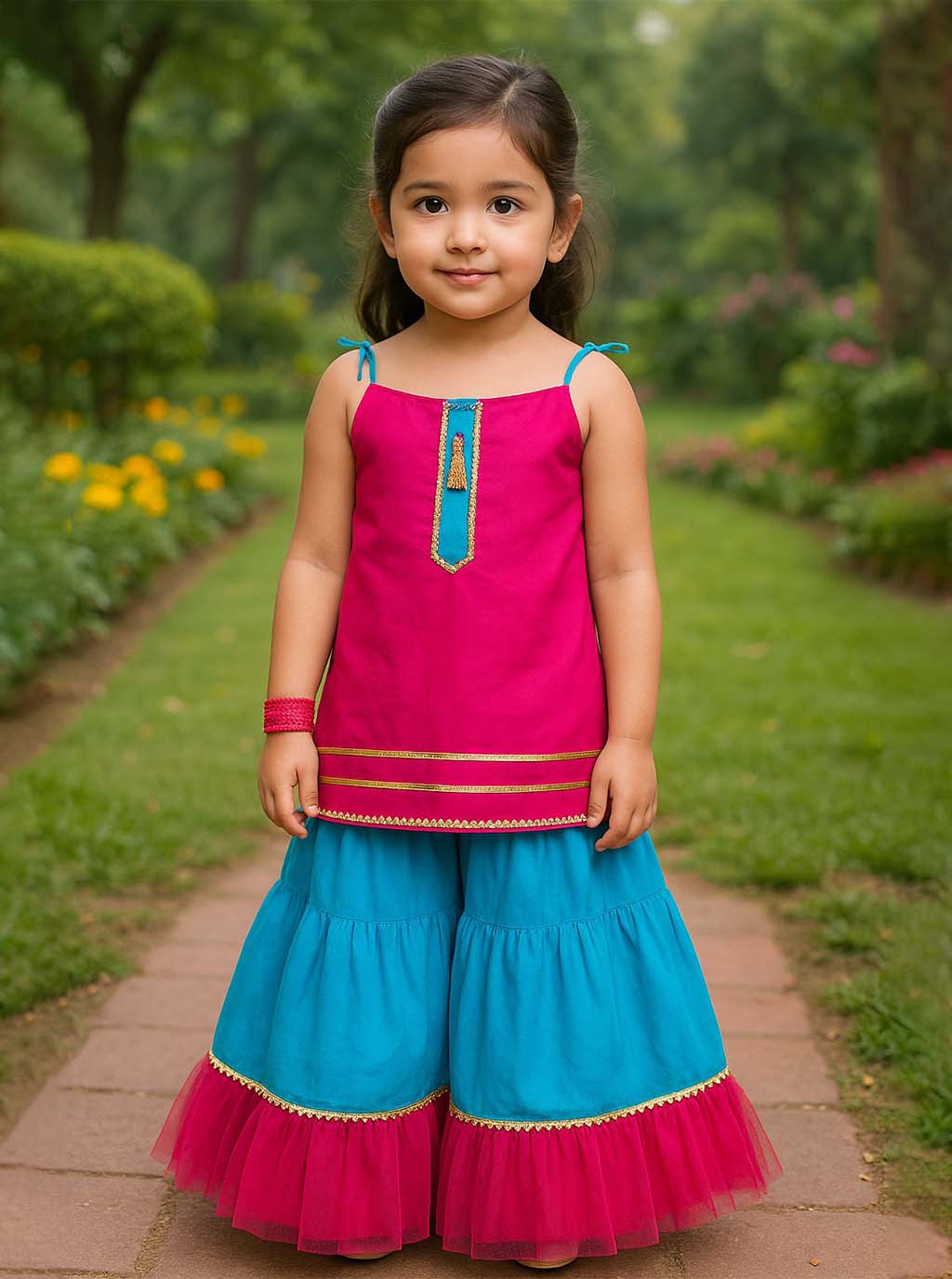 Fuchsia & Aqua Gharara Set PD47