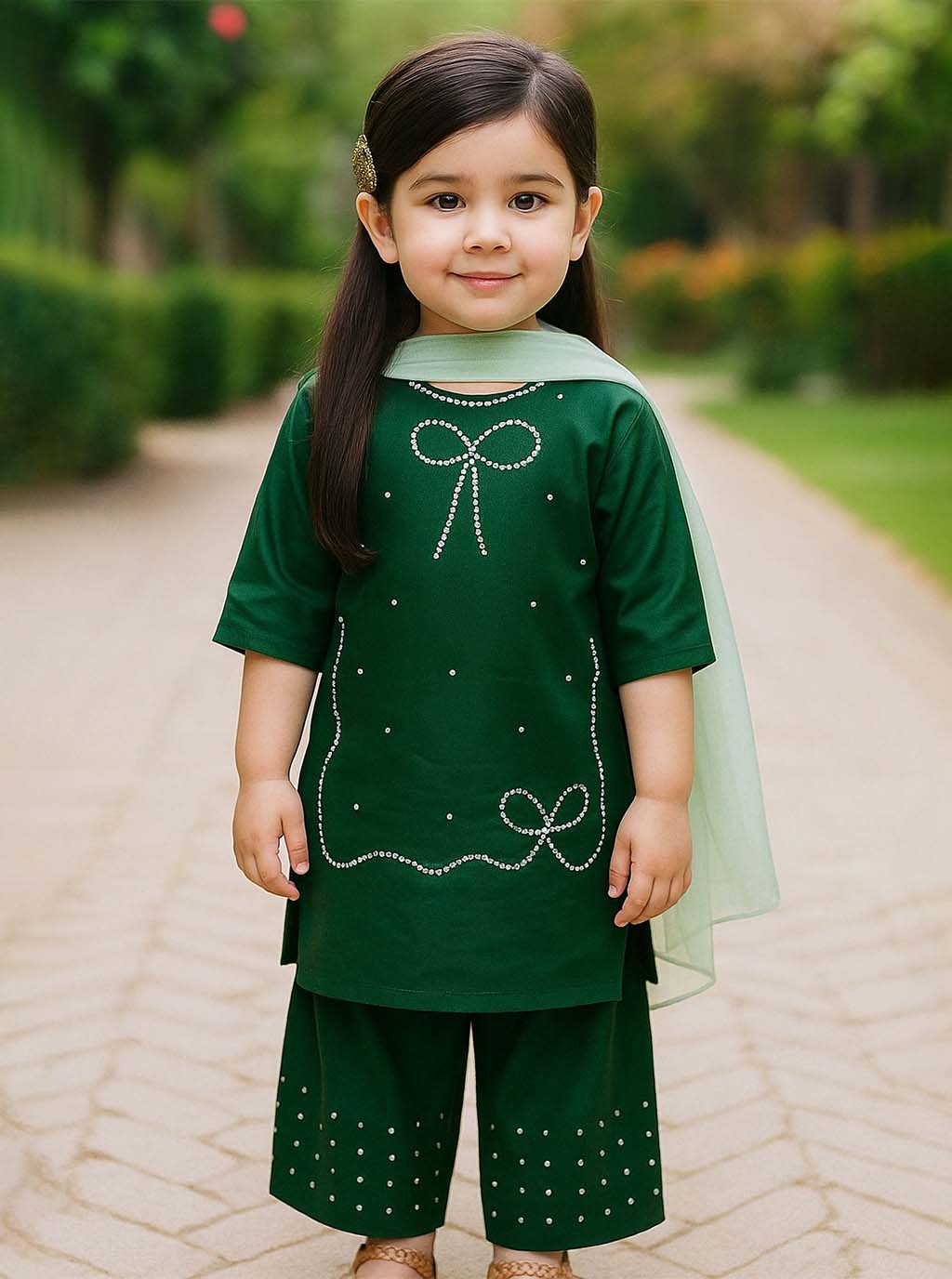 Green Embellished Kurti Set PD25