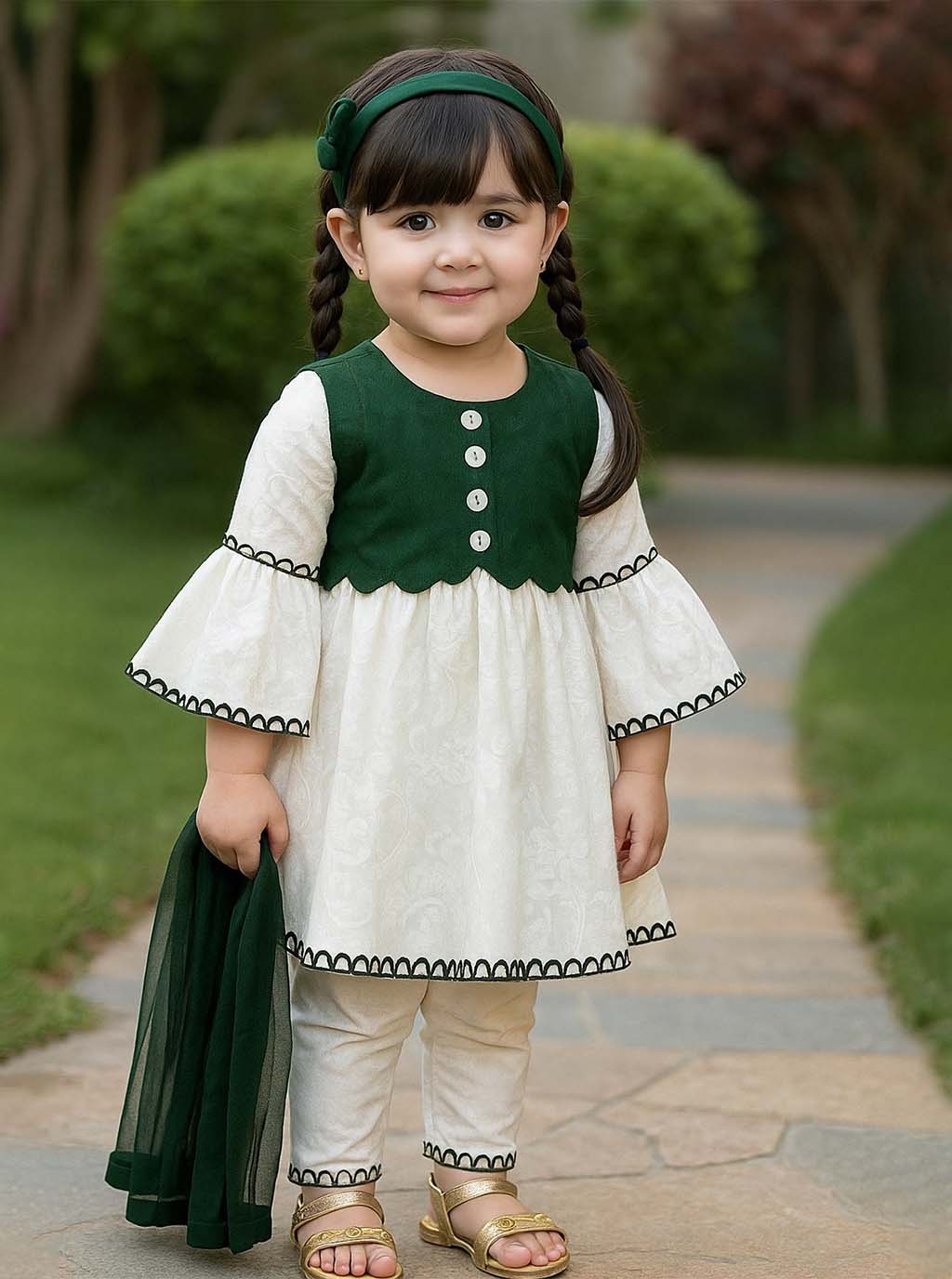 Green & White Jacquard Outfit PD28