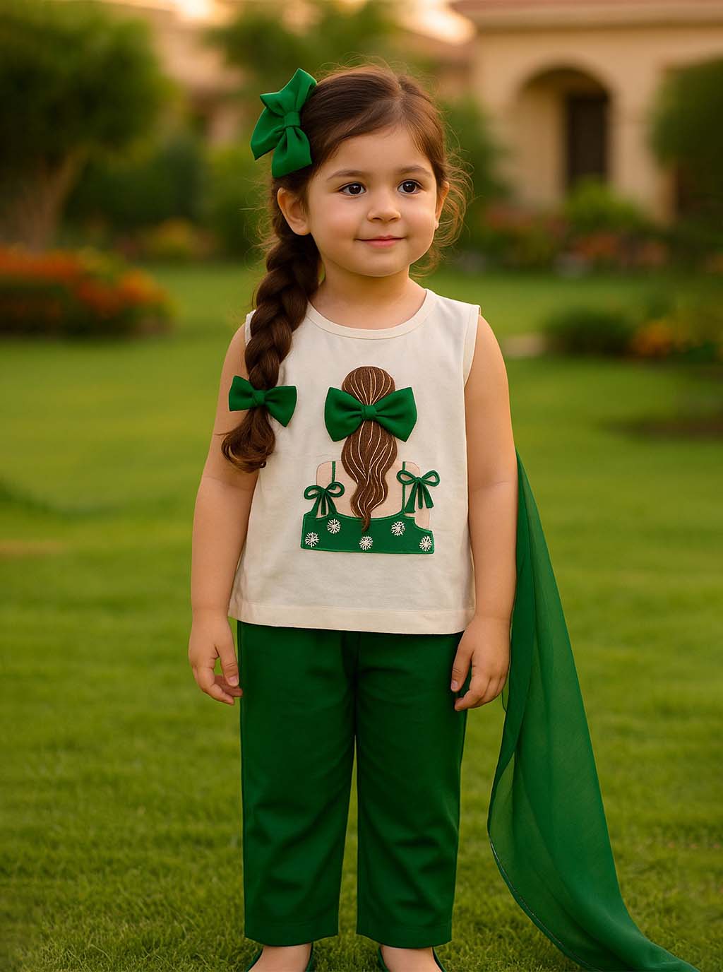 Bows Top & Green Pants Set PD35