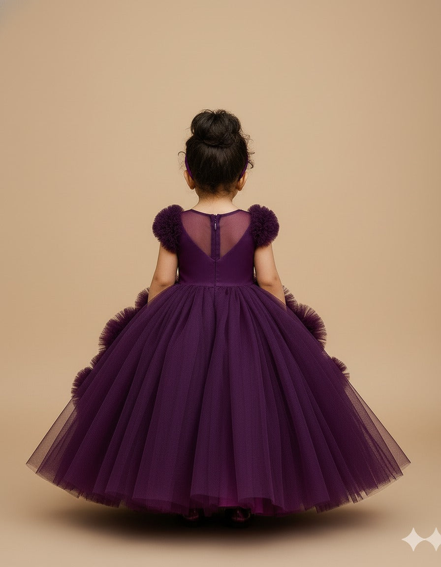Deep Plum Ruffled Ball Gown â€“ PD105