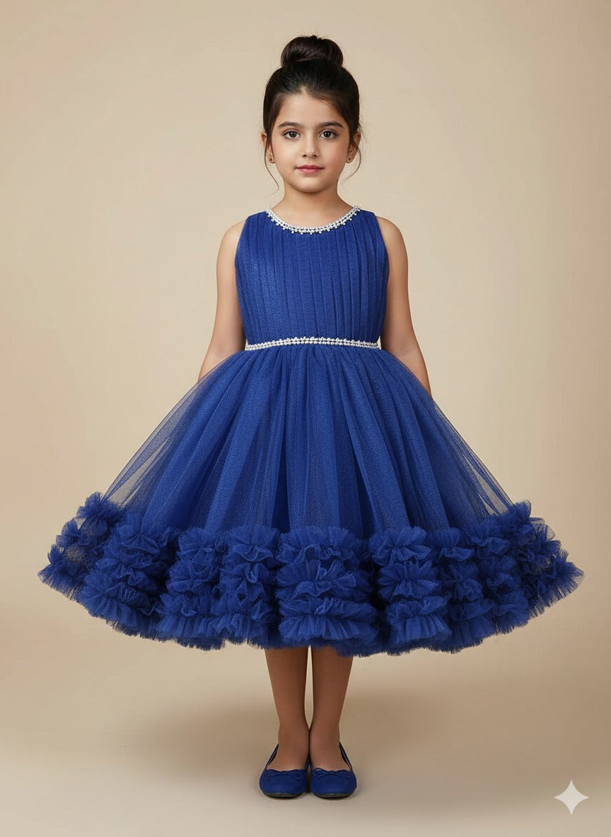 Royal Blue Luxury Tulle Party Dress – Girls Handmade Occasion Frock