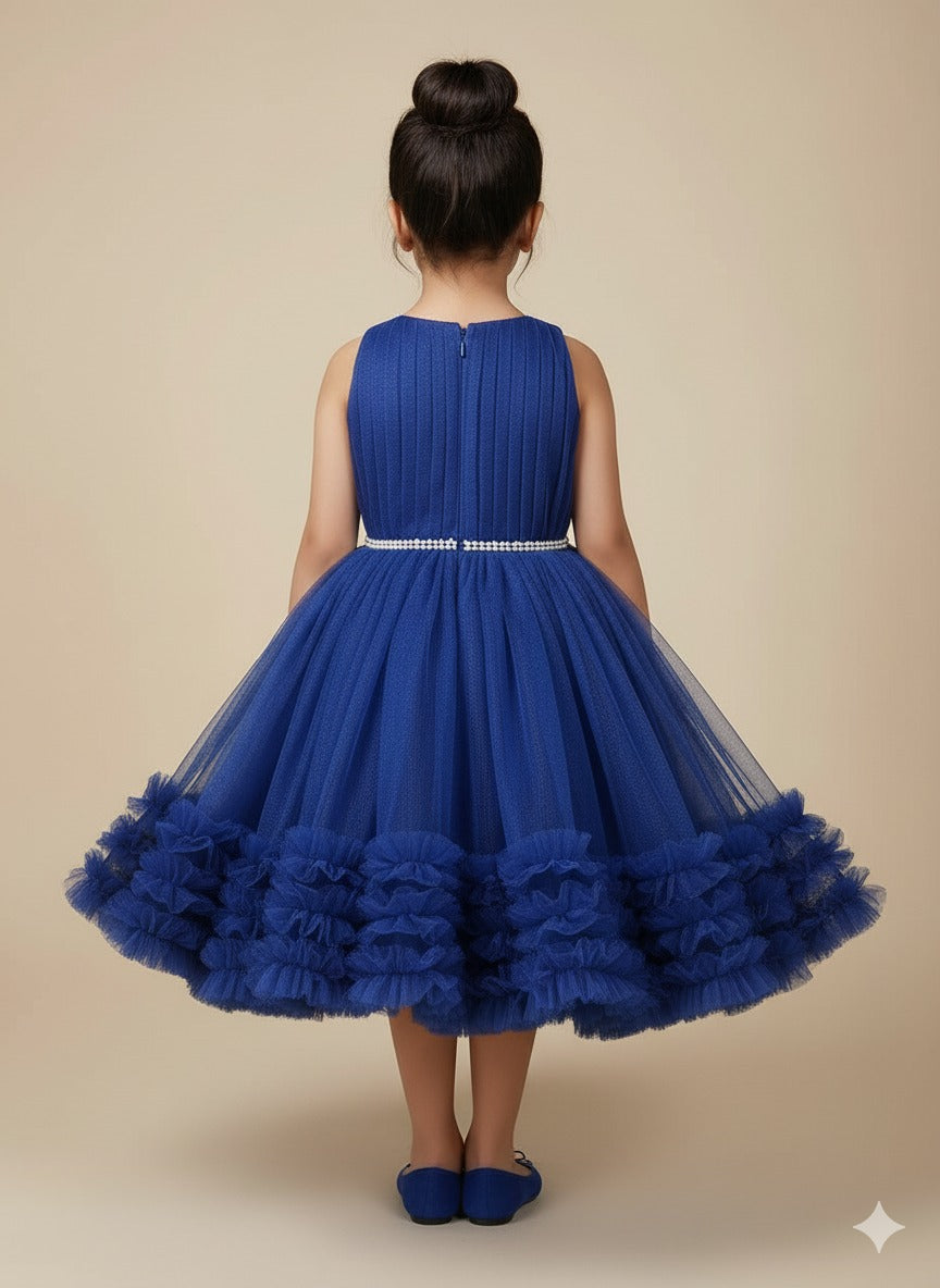 Royal Blue Luxury Tulle Party Dress – Girls Handmade Occasion Frock