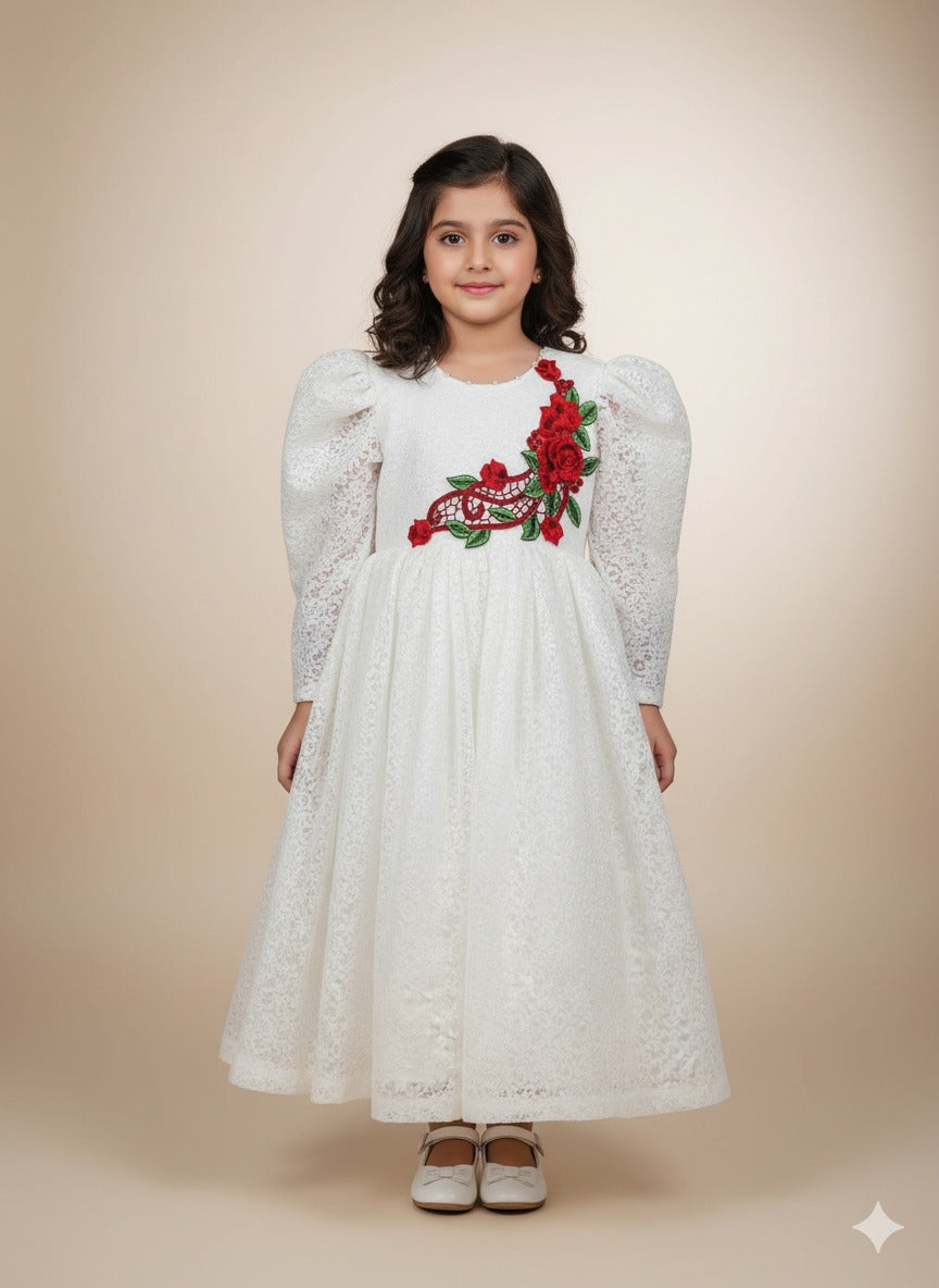 White Floral Embroidered Lace Maxi Dress â€“ PD095