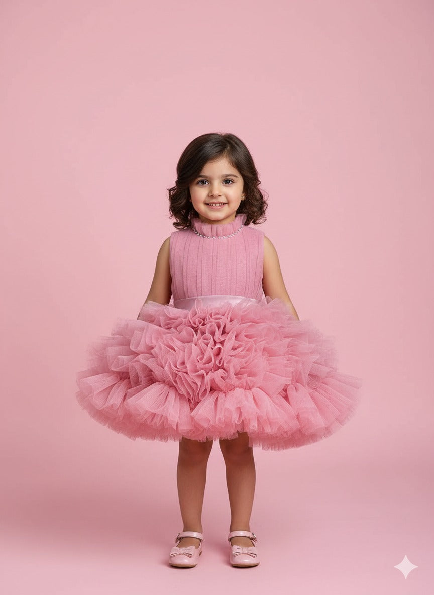 Pink Ruffled Tulle Party Dress â€“ PD099