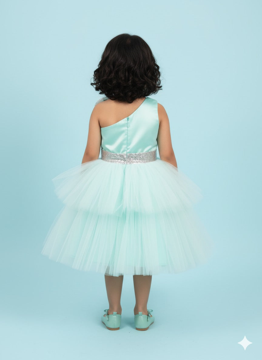 Mint Green One-Shoulder Tulle Dress â€“ PD101