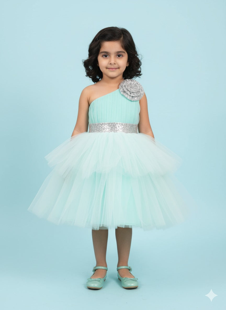 Mint Green One-Shoulder Tulle Dress â€“ PD101