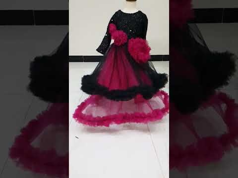 Black & Hot Pink Long Trail Sequin Gown – PD109