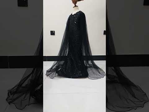 Black Sequin Mermaid Gown with Cape â€“ PD100