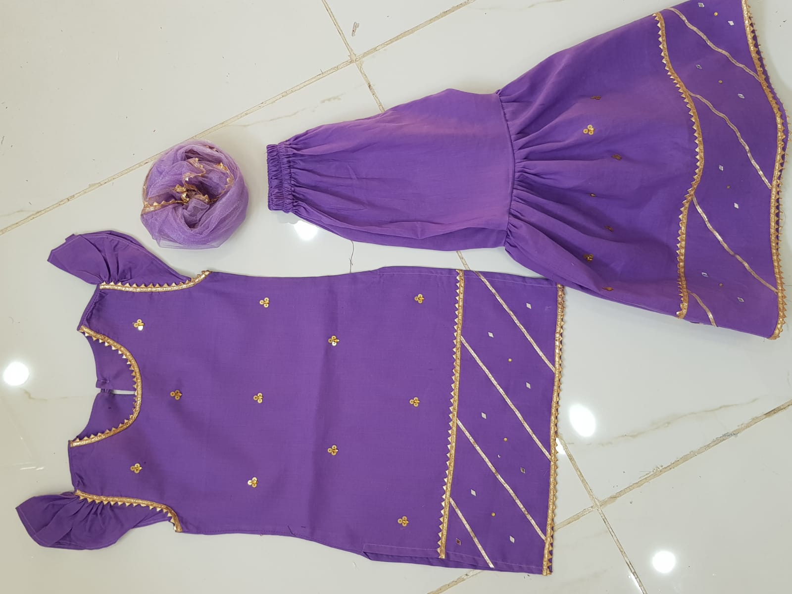 Purple Mirror Work Gharara Set PD44