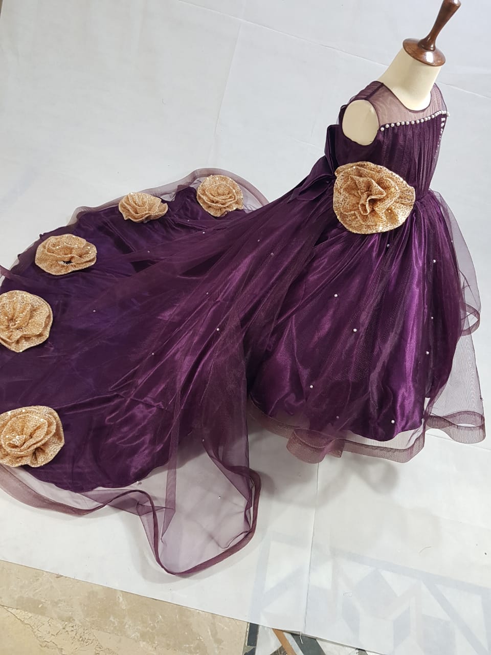 Purple & Gold Long Trail Princess Gown â€“ PD108